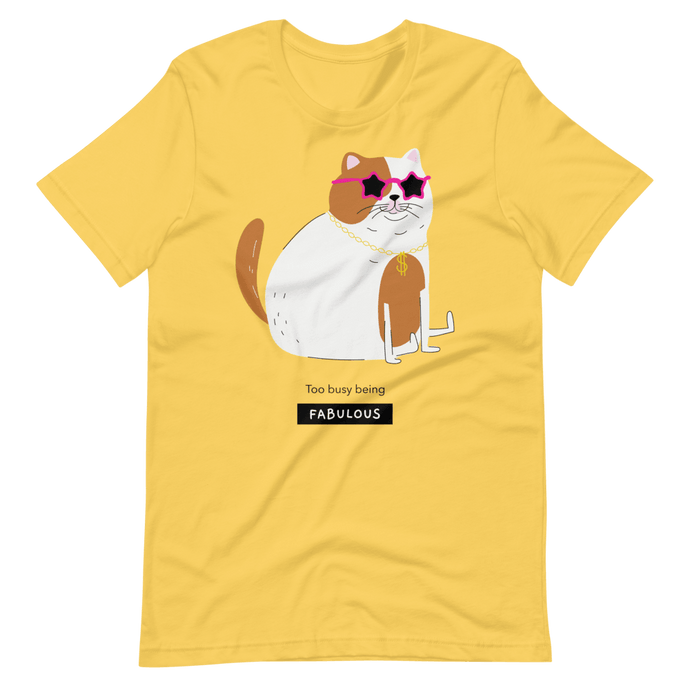 Camiseta Cartoon - Gato too busy being fabulous - Adopta un Animal - Tienda